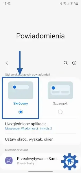 Ustawienia styl wyskakujących powiadomień