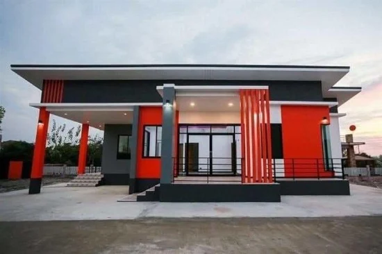 rumah minimalis kombinasi warna merah dan hitam