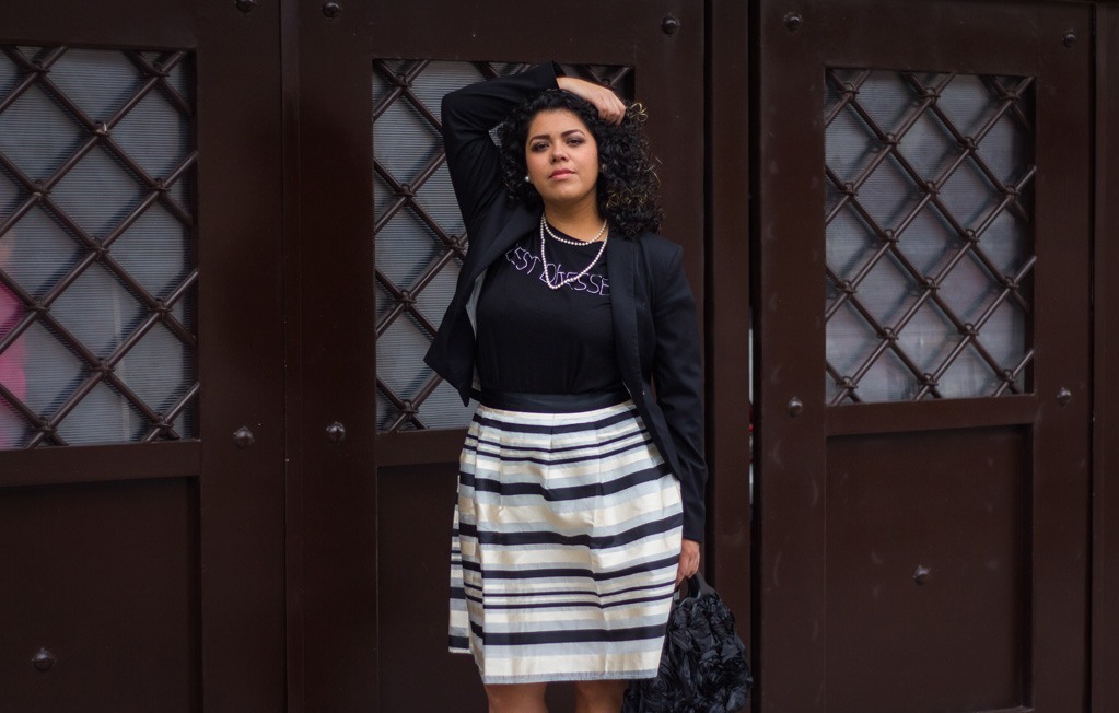 In love with a black and white striped midi skirt