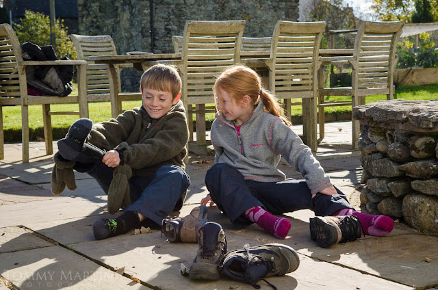 Kids getting ready for a walk, shot by Tommy Martin, for Sprayway