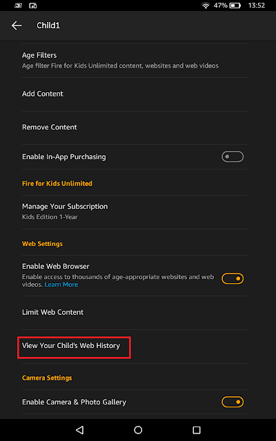 Amazon Fire HD Kids Web History - View Web History