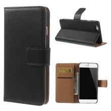 Genuine Split Leather Wallet Stand Case Shell for iPhone 6s / 6 4.7 inch - Black