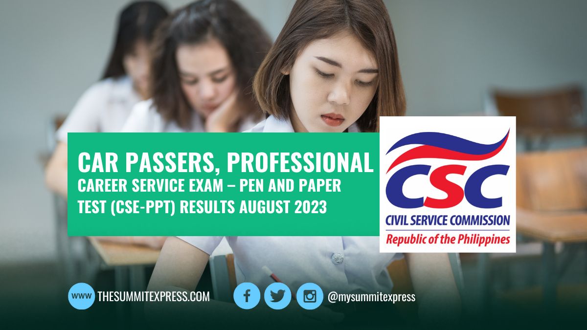 CAR Passers: August 2023 Civil Service Exam results CSE-PPT Professional