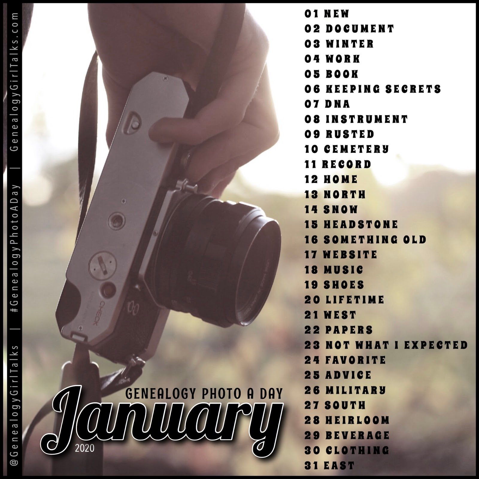 January 2020 Genealogy Photo A Day daily prompts from Genealogy Girl Talks #Genealogy #FamilyHistory #GenealogyPhotoADay