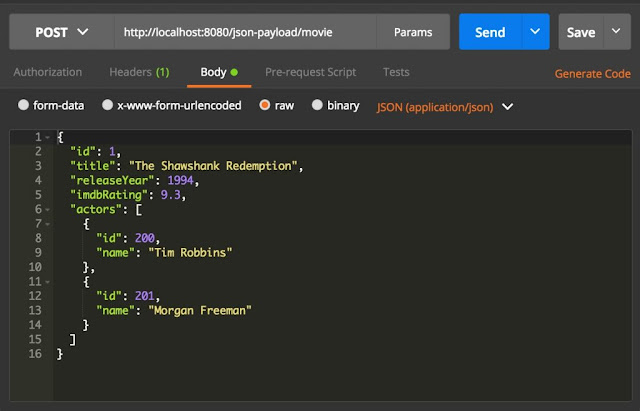 JSON Payload Request Data in Postman