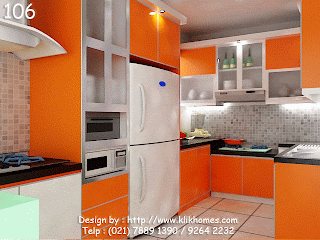Harga Kitchen Set: kitchen set dengan balutan warna orange 