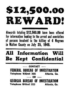 An FBI poster asking the public for information on the 1946 Georgia lynching