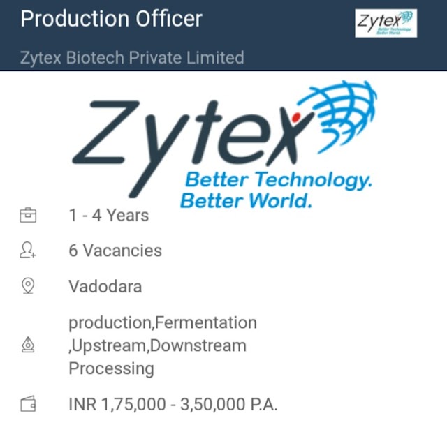 Zytex Biotech | Urgent requirement for Production | Apply Online | Vadodara