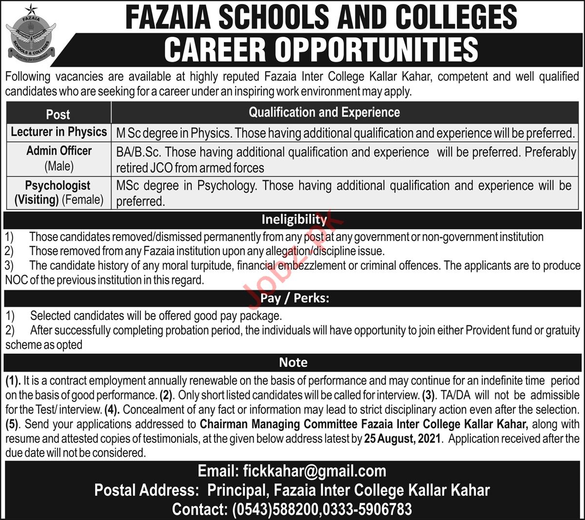 Fazaia Schools & Colleges Jobs, Pakistan Air Force PAF, Government of Pakistan