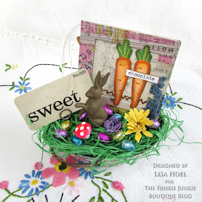 Lisa Hoel for The Funkie Junkie Boutique - Spring Frolic Easter basket  #creativejuicefreshsqueezed  #mymakingstory #tim_holtz #thefunkiejunkieboutique #sizzix