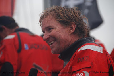 Ken Read, skipper de Puma sur la Volvo Ocean Race 2012, à son arrivée à Lorient.