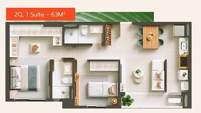 Planta apartamento Soft Connect 15 com 63m²
