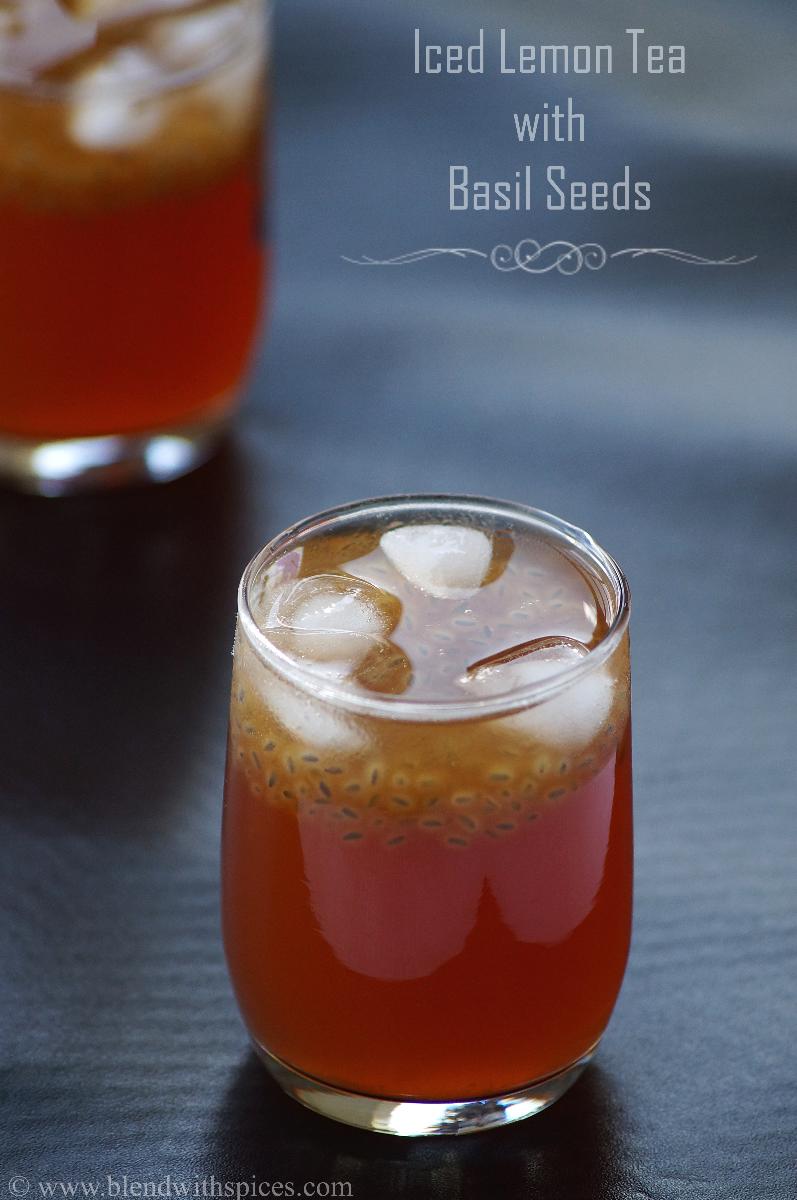 sabja seeds recipe, iced lemon tea recipe, iced lemon tea with sabja seeds, sabja recipes