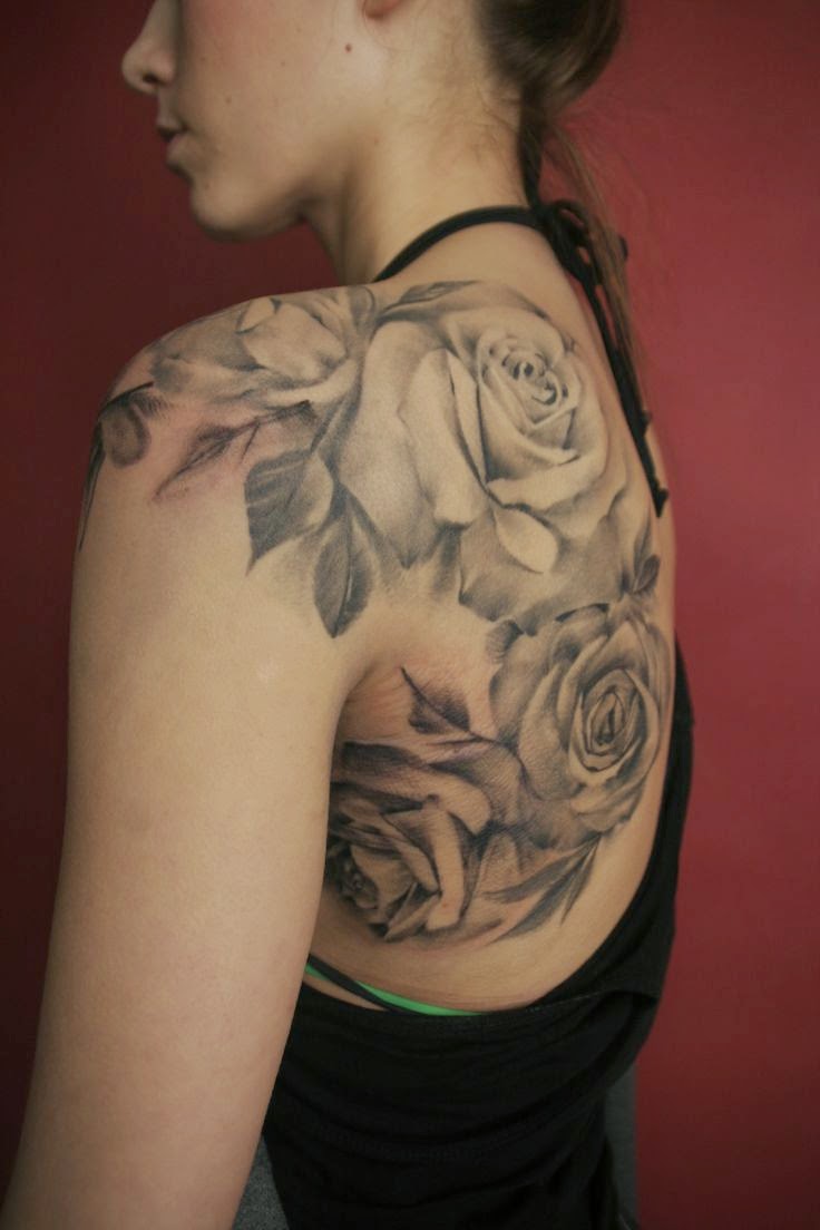 Women Back Rose Flower Tattoos, Flower Tattoos On Women Back, Women Back With Black Rose Flower Tattoo, Gorgeous Designs Of Black Rose Flower Tattoos, Women, Flower, 