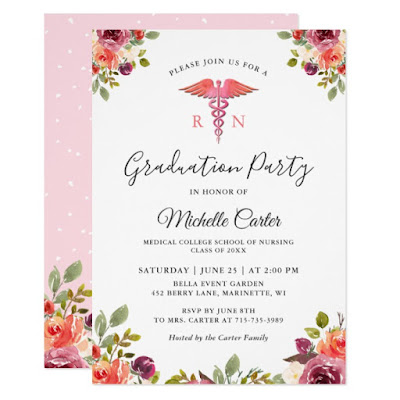  Watercolor Floral Nursing School Graduation Party Invitation