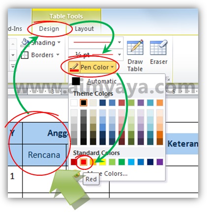 Topik seputar penggunaan tabel di Microsoft Word  Cara Mengganti Warna Garis Tabel Ms Word 2010