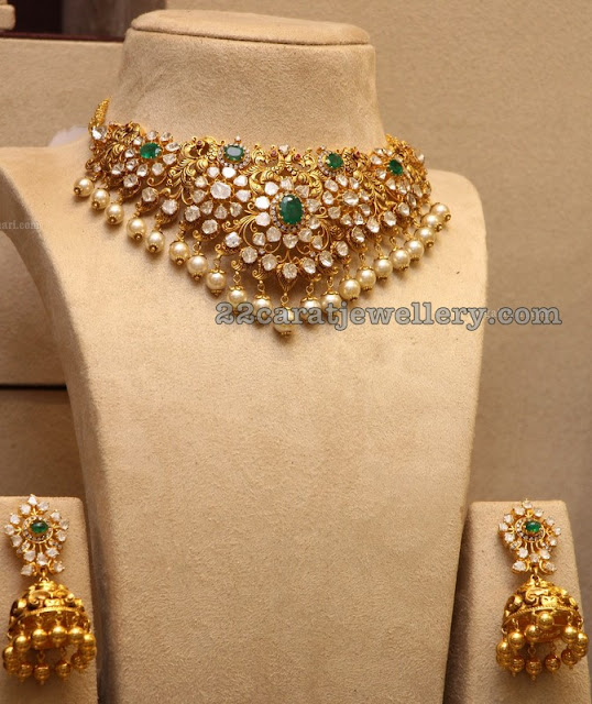 Pachi Jhumkas Peacock Choker 