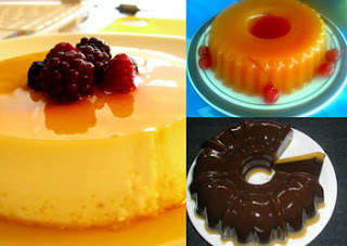 puding karamel, puding coklat, puding buah