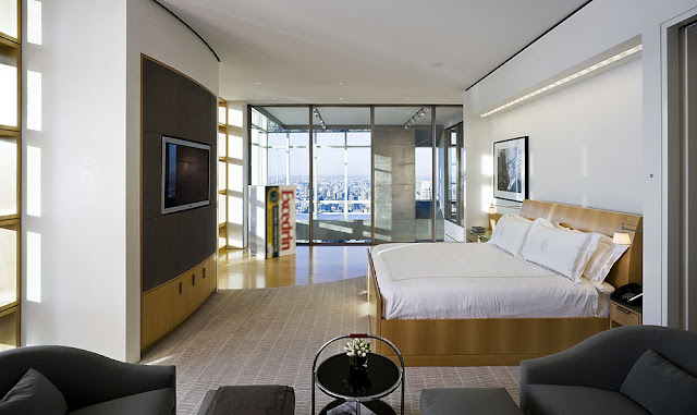 Photo of modern bedroom in the Bloomberg Tower penthouse