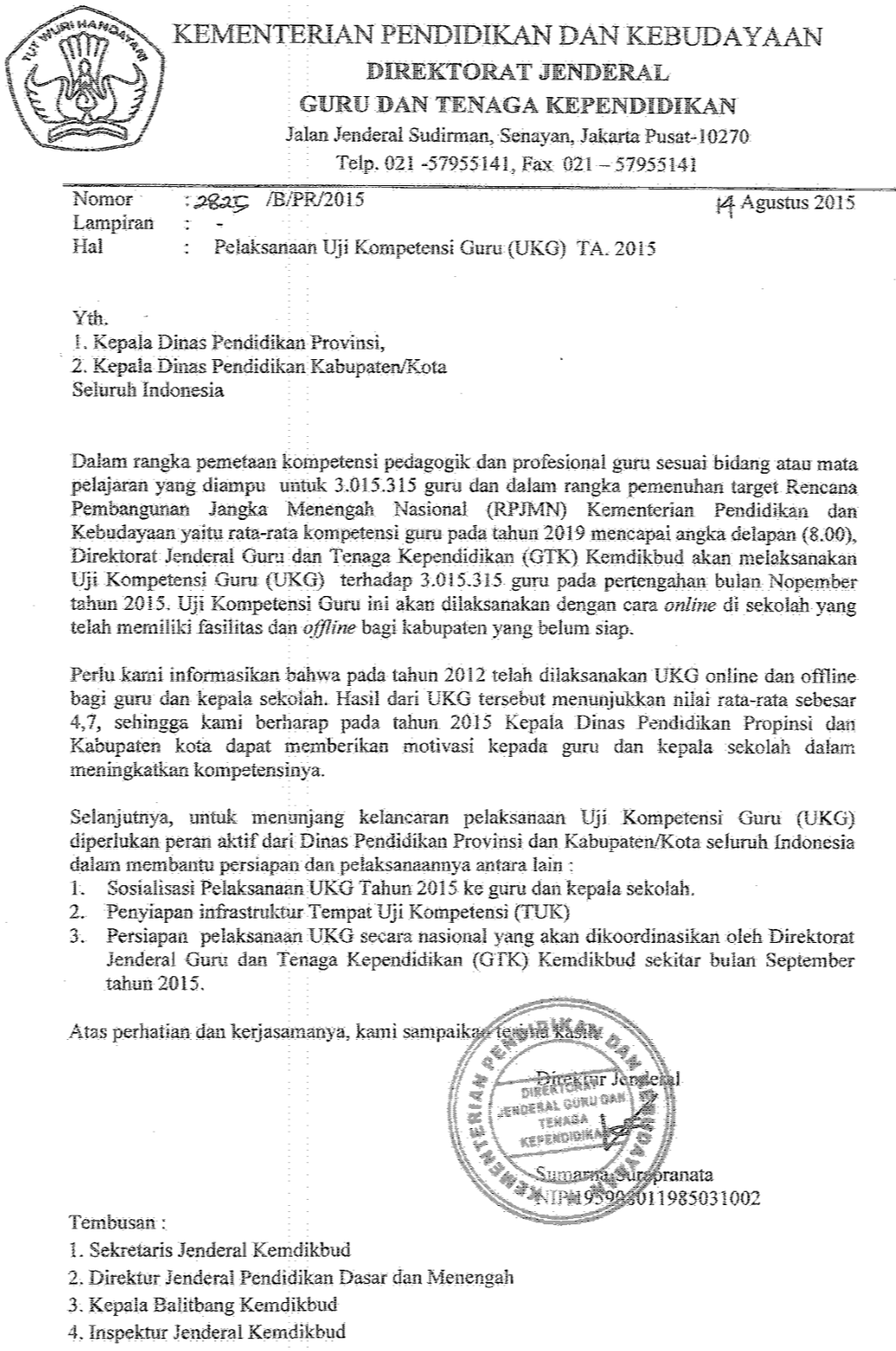 Surat Edaran Resmi Dirjen GTK tentang Pelaksanaan UKG 