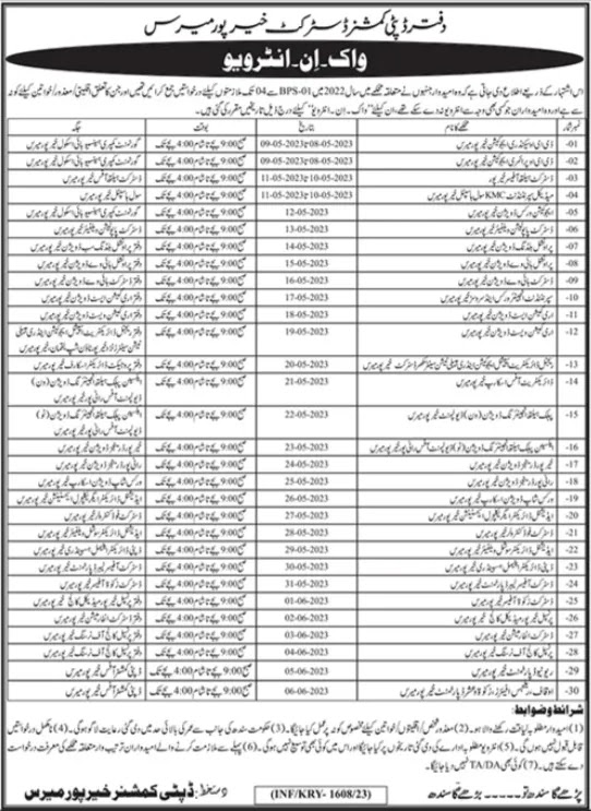 DC Office Sindh Jobs 2023 Khairpur | Deputy Commissioner