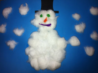 cotton wool ball snowman made by a toddler