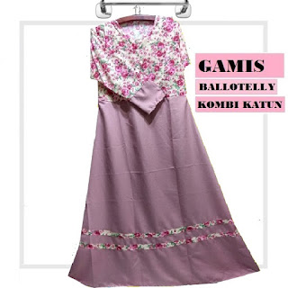 Gamis Baloteli Kombi Katun Coklat Motif Bunga Warna Pink