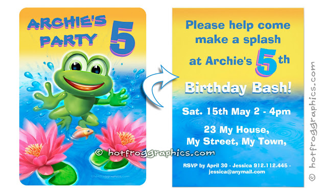 Customisable birthday invites from Leaping Frog range by Hot Frog Graphics