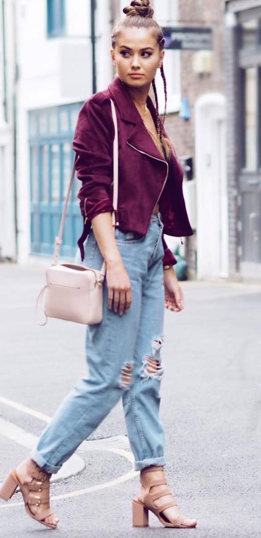 street style addiction: bag + rips + jacket + heels