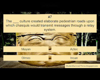 The ___ culture created elaborate pedestrian roads upon which chasquis would transmit messages through a relay system. Answer choices include: Mayan, Aztec, Olmec, Incan