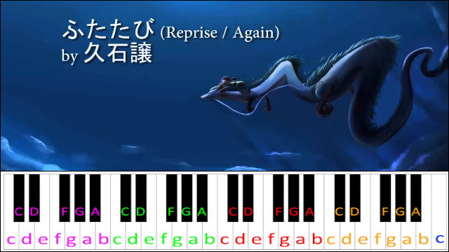 Reprise / Again (Spirited Away) Piano / Keyboard Easy Letter Notes for Beginners