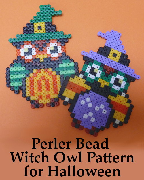 Perler Hama Bead Witch Owl Pattern for Halloween