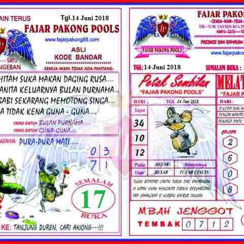 Kode Syair Fajar Pakong 15 Juni 2018