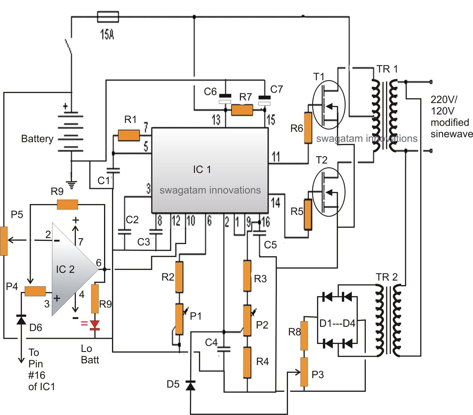 Modified Sine Wave Inverter Circuit Using IC 3525, with