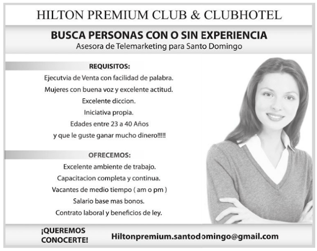 #Empleo Hilton Premium Club busca Personal para Telemarketing Envia tu CV