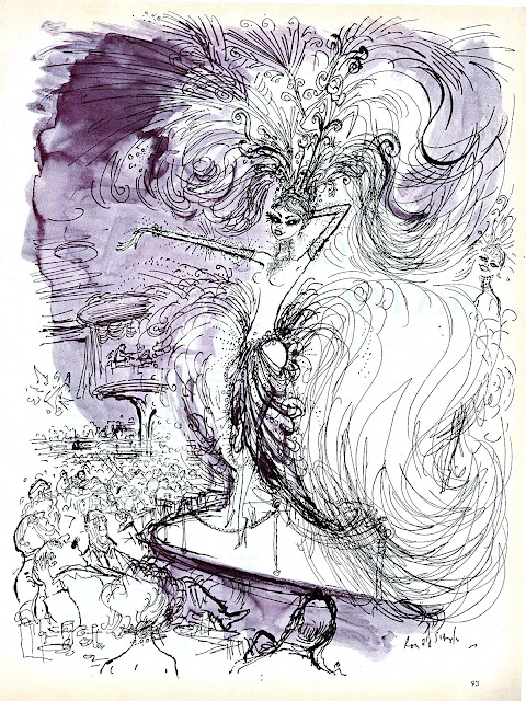 a Ronald Searle sketch of a showgirl in in Las Vegas