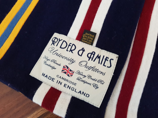 The label - Ryder & Amies of Cambridge custom stripe scarf