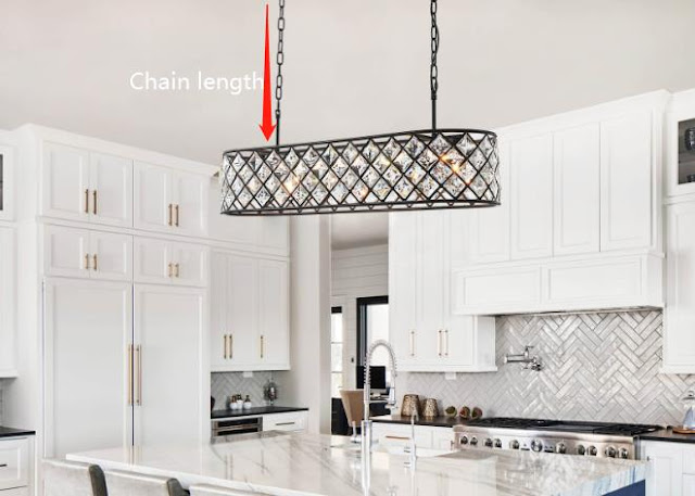 Determine the chain length or downrod size of the dining room chandelier