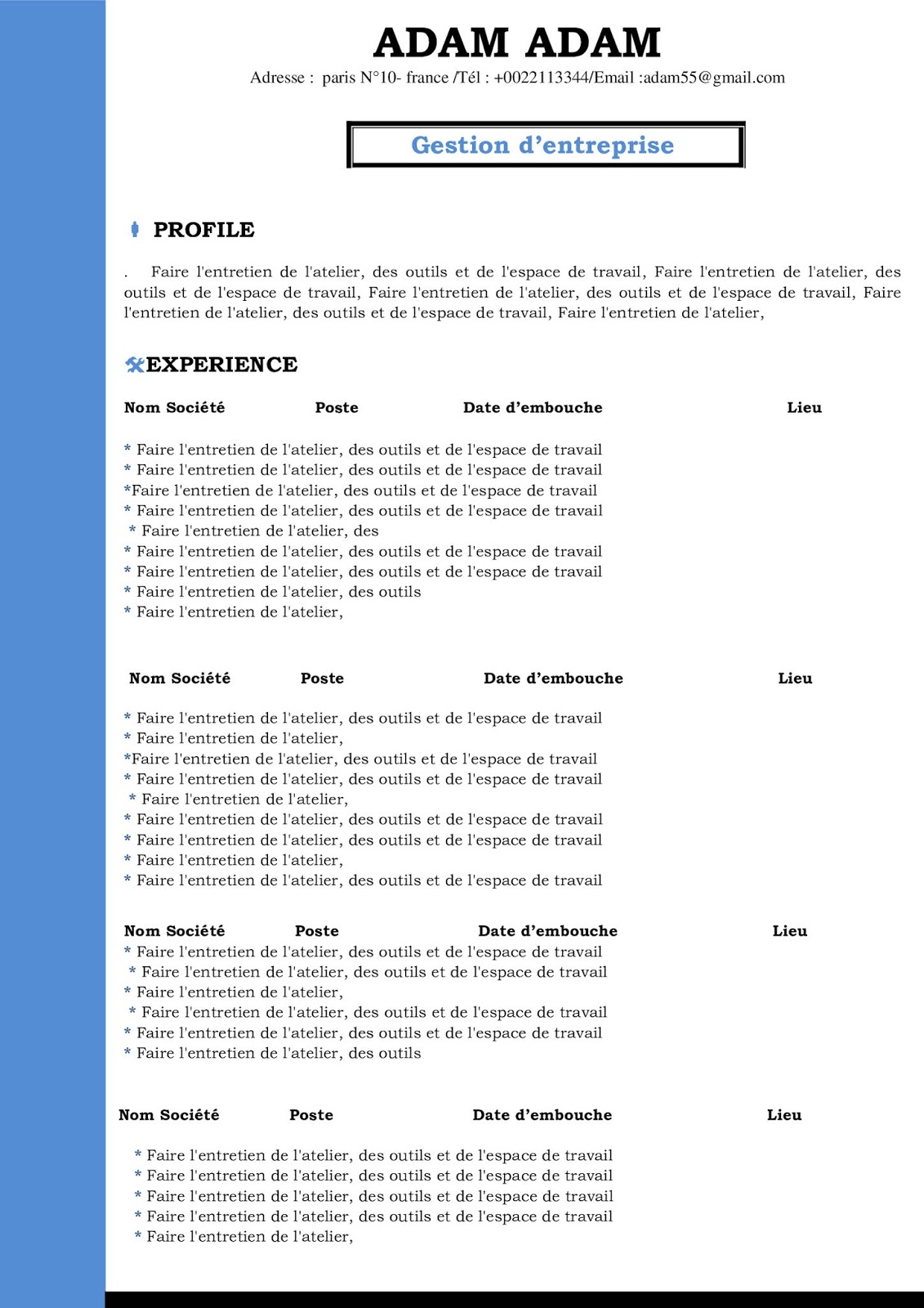 CV 2 pages au format Word gratuit 2020