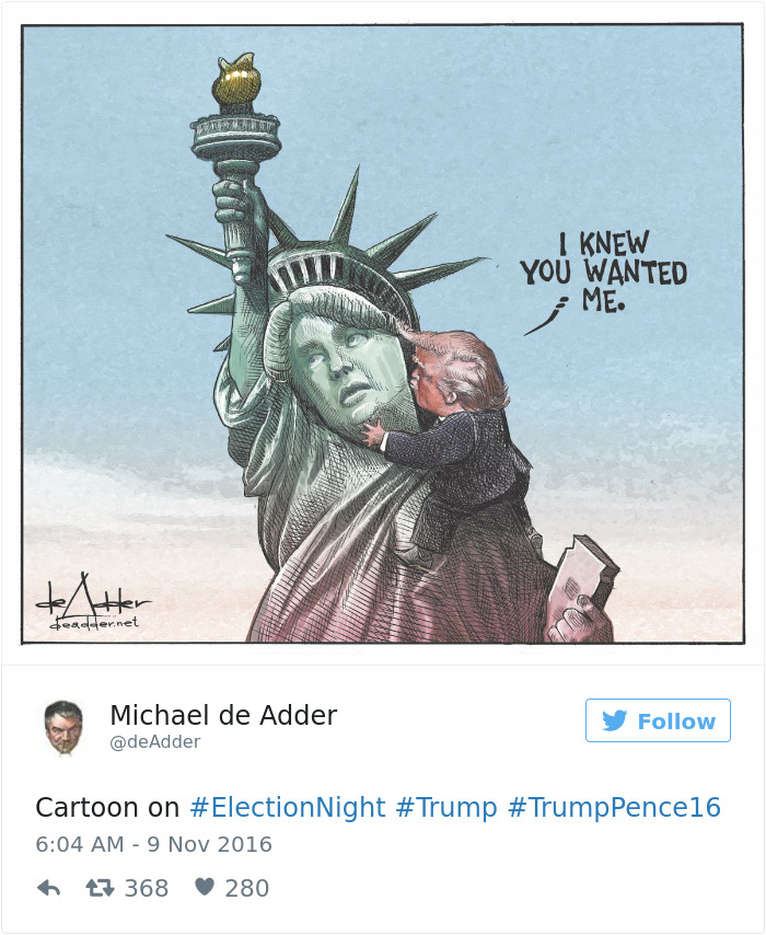 15+ Cartoonists Around The World Illustrate How They Feel About Trump Becoming President - Trump Caricature