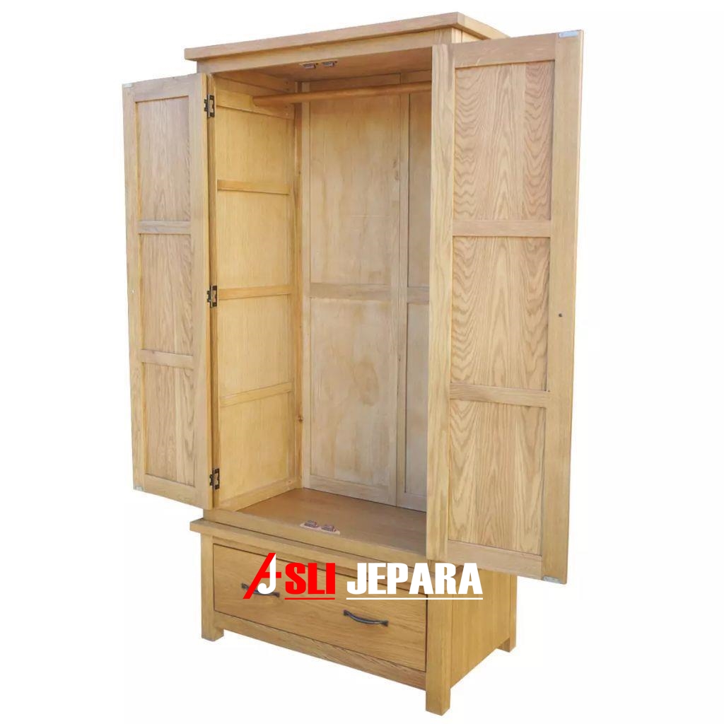  Lemari  Pakaian Kayu  Solid 2  Pintu  1 Laci Tempat 