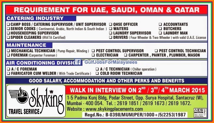 UAE, KSA, Oman & Qatar Job Vacancies