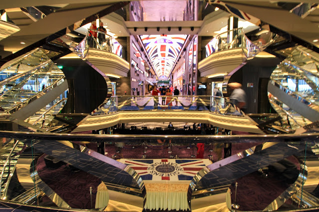 Above is the Main Atrium with the Galleria displaying the British Union Flag.