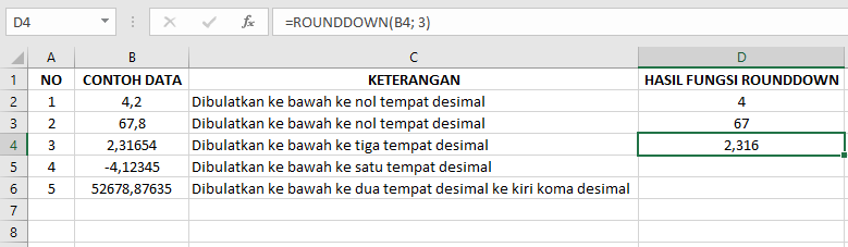 Fungsi ROUNDDOWN pada Microsoft Excel dan Pengaplikasiannya