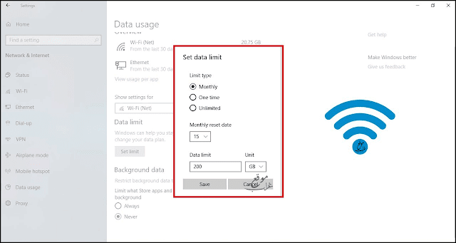 Set WiFi data limit