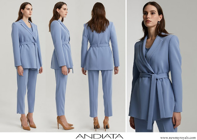 Crown Princess Victoria wore Andiata Ayden wrap blazer in light-blue