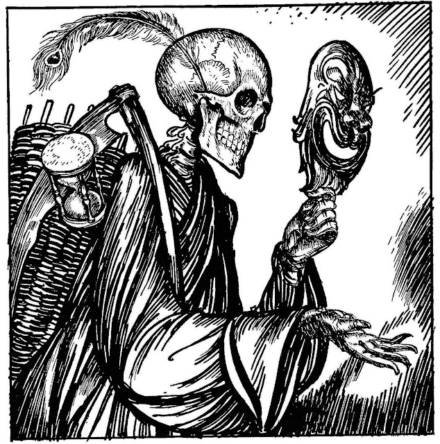 an Edmund J. Sullivan illustration of death holding a mask