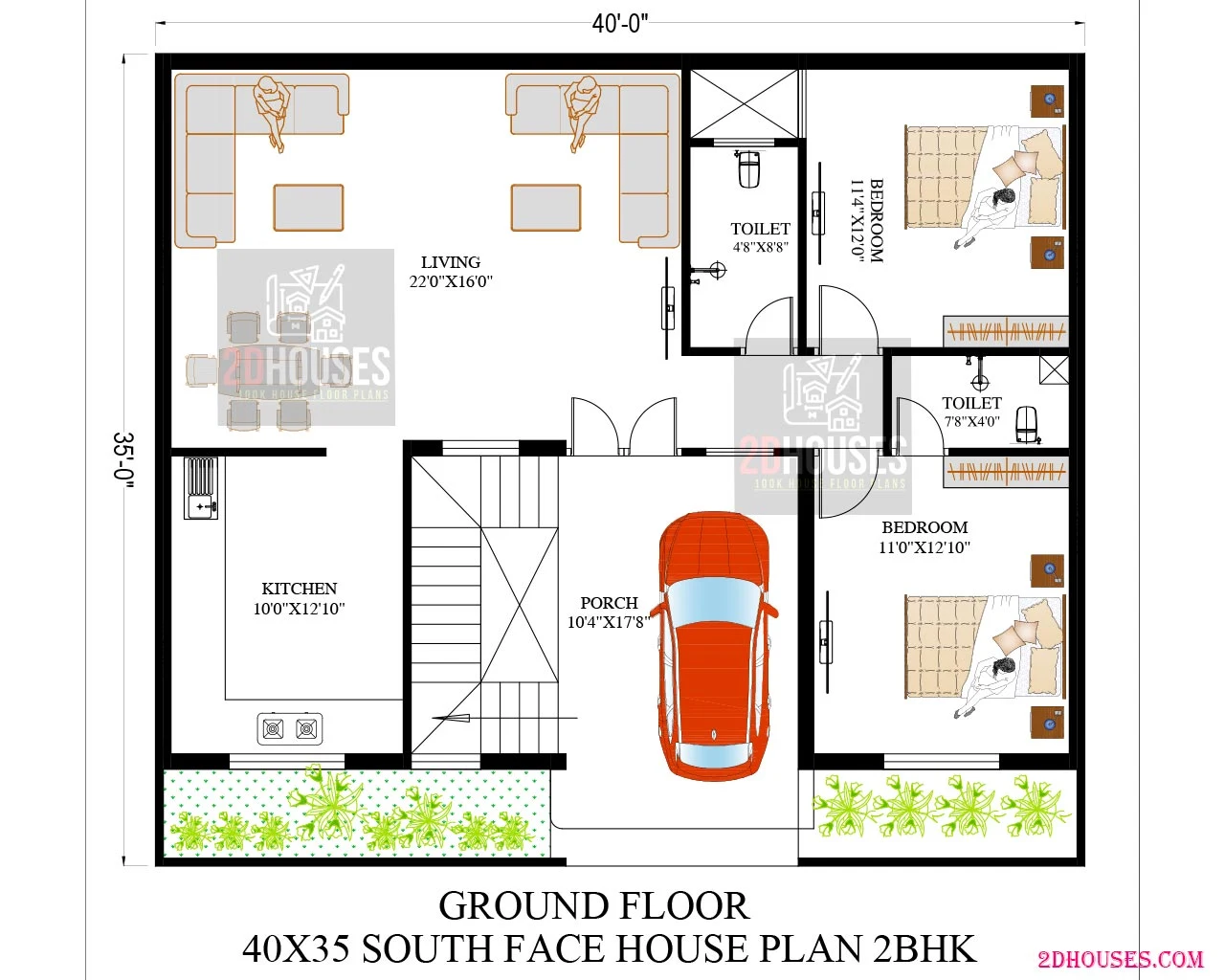 40x35 house plans south facing