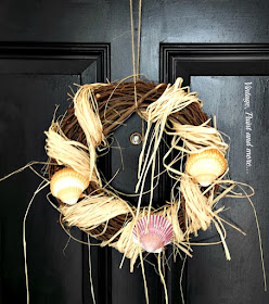 Vintage, Paint and more... beach inspired grapevine wreath made with raffia and shells