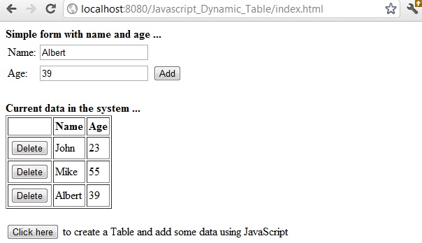 Programmers Sample Guide Dynamically Generate Html Table Using Javascript Document Createelement Method